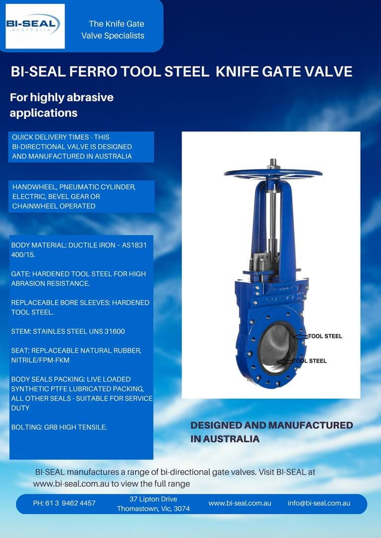 Hardened tool steel Knife gate Valve